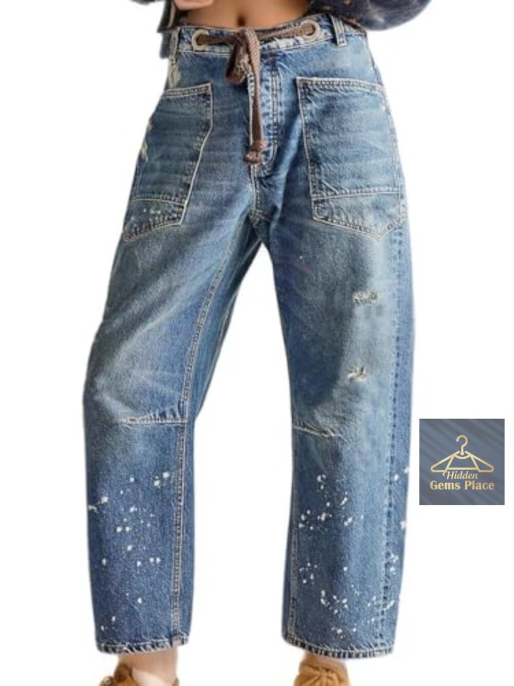 Barrel Jeans Women Trendy Low Rise Drawstring Baggy Wide Leg Vintage Denim